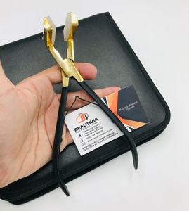 Venta al por mayor de alicates de extensión de pelo de acero inoxidable de alta calidad con cinta de Oro Negro conveniente embalaje sostenible en una bolsa - Product Image 2