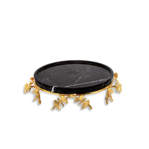 Black Color Marble Round Shape <b>Top</b> With High Grade Gold Plated Butterflies Designer Base Food Items Serving Luxury Bowls Supply - Product Image 1