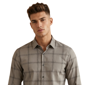 Taupe Brown Plaid <b>Men</b> <b>Flannel</b> <b>Shirt</b> Long Sleeve Button Checkered Casual Breathable Soft Brushed Fabric Summer Outdoor Streetwear - Product Image 3