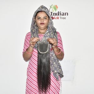 Extensions de cheveux humains Remy indiens 100% naturels noirs bruts pour femmes, lisses HD, avec closure 4*4 et double trame machine, vente en gros - Product Image 2