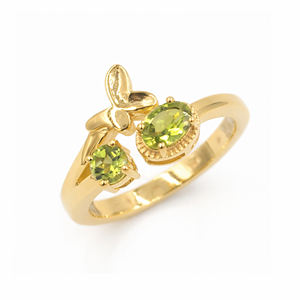 Bague en argent sterling 925 avec motif papillon, pierre verte ovale, plaqué or 1 micron, rhodium, bijoux - Product Image 1