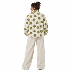 <b>Women</b> Floral Sherpa Pullover <b>Women</b> Half Zip Stand Collar Custom Varsity Embroidery Fluffy <b>Teddy</b> Fleece <b>Hoodies</b> Private Label OEM - Product Image 2