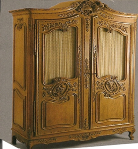 Antique dark wood wardrobe with ornate scroll accents and bottom storage drawers, available at wholesale prices. - Product Image 3