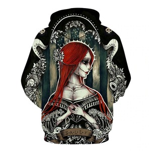 Sweat-shirt à capuche imprimé dessin animé Jack Skellington et Sally pour homme, pull décontracté d'automne, coupe oversize, tricoté 100% coton, effet bouffant - Product Image 6