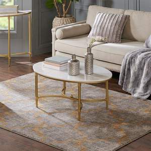 <b>Round</b> White Marble Sintered Stone <b>Table</b> Top with Stainless Steel Edge <b>Gold</b> Luxury Commercial Tabletop Wholesale - Product Image 5