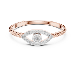 Anillo de Diamante Cultivado en Laboratorio con Corte Redondo EVIL EYE para Mujer, Juego de Anillos de Oro Rosa de 18 Quilates con Baño de Rodio, Certificado por Terceros, para Uso Diario y Regalos - Product Image 1