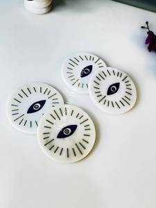 Ensemble de sous-verres en marbre blanc motif œil porte-bonheur, sous-verres artisanaux en marbre, prix de gros, décoration intérieure et coffret cadeau - Product Image 3