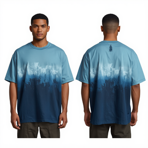 T-shirt décontracté pour homme à épaules tombantes avec motif dégradé et graphisme Ocean Pulse, style streetwear premium - Product Image 1