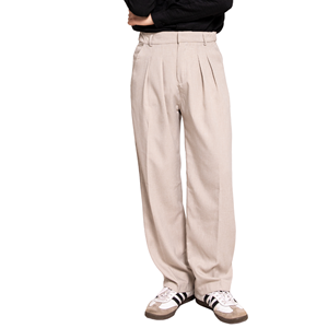 Pantalon habillé plissé pour homme, taille haute, coupe droite, infroissable, en polyester tissé, gris, pour l'automne - Product Image 4