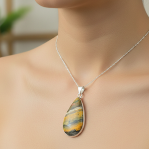 Colgante de Jaspe Bumblebee en Forma de Lágrima, Plata de Ley 925, Chapado en Oro Rosa y Oro Amarillo, Joyería de Piedra Natural Hecha a Mano, Regalo - Product Image 3