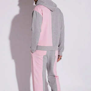 Conjunto Deportivo Unisex con Capucha y Estampado Acid Wash en Bloques de Color Rosa y Gris, Dos Piezas, Sudadera Informal y Pantalones Jogger, Estilo Urbano - Product Image 2