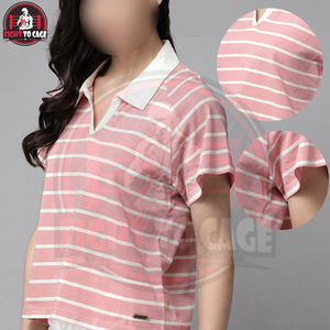 Chemise polo pour femme, tendance, rayée rose et blanche, produit de qualité supérieure, design unique, impression de logo personnalisée, légère, vêtements décontractés - Product Image 5