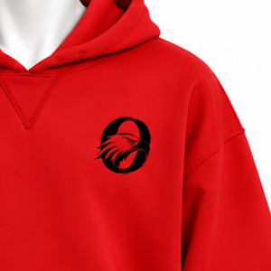 Mens <b>Red</b> Embroidered Border Hoodie Pullover Heavyweight Fleece Sweatshirt Decorative Hem Casual Streetwear Winter <b>Top</b> - Product Image 5