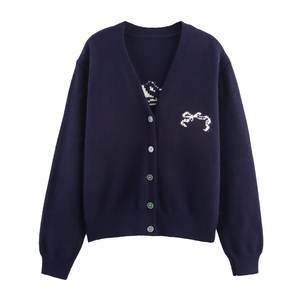 Cárdigan Europeo de Moda para Mujer, Otoño Invierno, Estilo Casual, Patrón Geométrico, Tejido de Punto, Cuello en V, 100% Fibra de Bambú, Transpirable, Largo - Product Image 5