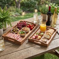 Premium natuurlijke acacia houten serveerschaal met verhoogde rand, multifunctionele schaal voor het presenteren van eten voor restaurant, hotel en thuis.