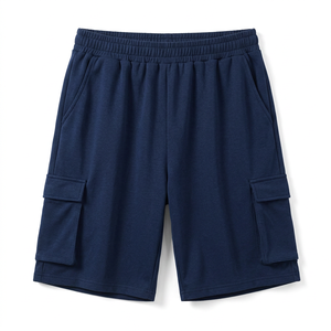 Shorts cargo gris uni pour homme, taille élastique, taille mi-haute, respirant, en coton, décontracté, avec poches latérales - Product Image 4