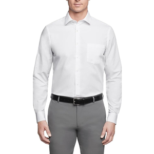 Camisa de vestir de popelina de corte regular para hombre, camisa de manga larga de color liso con cuello extendido para negocios y oficina - Product Image 1