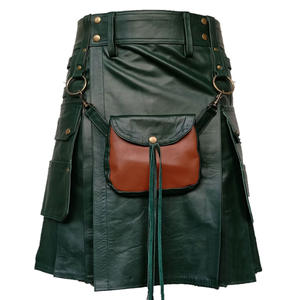 Men's Green <b>Leather</b> Kilt with Sporran Bag Traditional Scottish Highland Wears 2026 - Product Image 2