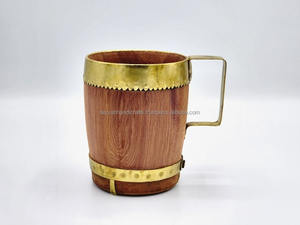 Mug en bois et acier inoxydable à forte demande avec poignée en bois, mugs vintage faits à la main en Inde - Product Image 5