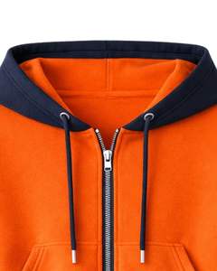 Ensemble décontracté deux pièces pour femme, comprenant un sweat à capuche court zippé et un short cargo, bicolore orange et bleu marine, en polyester et coton, vente en gros - Product Image 5