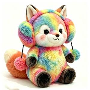 ตุ๊กตาจิ้งจอกนุ่มสีรุ้งแบบย้อมสีพิเศษ พร้อมที่ปิดหูแบบพอมพอม ตุ๊กตาจิ้งจอกสีรุ้งน่ารักพร้อมที่ปิดหู เหมาะสำหรับเด็กและเป็นของขวัญ - Product Image 1