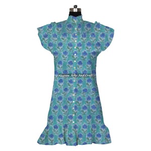 Casual Short Sleeveless Color Block Women Top Beautiful Hand Block Printed Cotton Tunic <b>Dress</b> For Women Clothing - Product Image 6