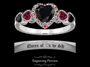 Afreen Gems Jewels Black Zircon & Dark Red <b>Garnet</b> Heart Shape Prong Set Luxury 925 Silver Wedding & Anniversary <b>Ring</b> - Product Image 1