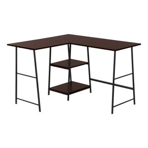Scrivania a L Contemporanea da 48 Pollici per Ufficio Domestico, Laminato Marrone con Angoli in Metallo Nero e Ripiani Portaoggetti, per Lavoro e Laptop - Product Image 2