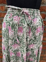 Jupe florale décontractée en coton non tissé 120g pour femme, longueur cheville, taille élastique, respirante et écologique, imprimée à la main