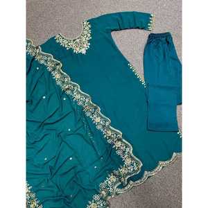 ผ้าจอร์เจียเจ็ตปักลายเสื้อกางเกงทำงานกับ dupatta rama - Product Image 4