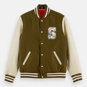 Nouvelle veste bomber varsity d'hiver pour homme en cuir avec emblèmes brodés de marque et logo frontal - Product Image 1