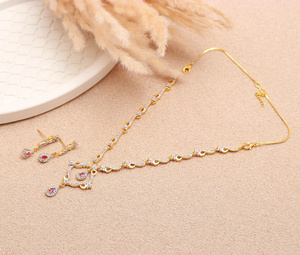 Classic Gold Ruby CZ Necklace Set 22K Gold Plated Brass Diamond Look Bridal Jewelry Elegant Wedding Necklace Set Gift For - Product Image 2