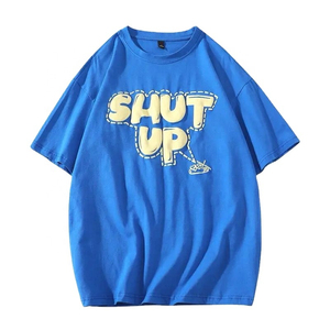 Camiseta de Manga Corta para Hombre con Estampado Shut Up, Azul, Informal, de Algodón Jersey, Transpirable, con Logotipo Frontal por Transferencia Térmica - Product Image 1