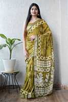 Sari en lin imprimé floral 100% coton pour femmes, pour un look élégant lors de mariages, festivals, bureau et vie quotidienne