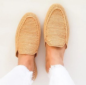 รองเท้าราฟเฟีย รองเท้าแตะทำมือ รองเท้าสวมแบบเปิดส้นสำหรับฤดูร้อน รองเท้าโมร็อกโก รองเท้าราฟเฟียธรรมชาติ รองเท้าแบนแบบบาบูช - Product Image 1