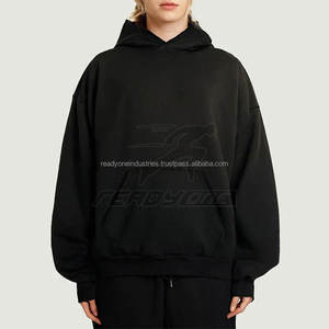 Jersey de punto de 300gsm de alta calidad para mujer, Jersey de invierno con capucha de gran tamaño, bolsillo desgastado estampado de otoño - Product Image 4