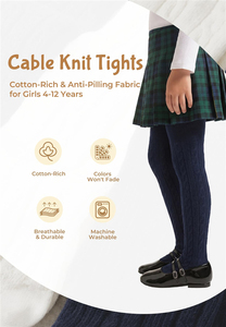 <b>Girls</b> <b>Navy</b> Blue Cotton/Nylon/Spandex Polyester Blend Cable Knit Tights School Uniform Stockings <b>Leggings</b> for Kids Children - Product Image 3