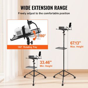 Supporto per Proiettore Regolabile in Altezza con 2 Ripiani e Ruote - Product Image 3