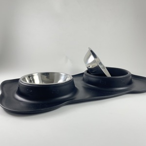 ชามใส่อาหารสุนัขสองชั้นชามใส่น้ำสแตนเลสพร้อมแผ่นรองซิลิโคนกันหกชามให้อาหารแมวสัตว์เลี้ยง - Product Image 3
