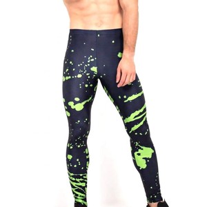 Leggings de Compresión de Spandex para Hombre, Largos, de Secado Rápido, Negros, Verdes, con Patrón Geométrico, Cintura Elástica - Product Image 3