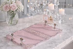 Handmade Sparkly Silver Glitter Resin <b>Tray</b> with Crystal Silver Handles, Luxury Handmade <b>Vanity</b> W/Crystals, Coffee Table Decor - Product Image 3