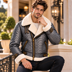 Veste en cuir de mouton gaufré serpent rouge pour homme, veste en cuir pour homme, veste de motard, fabrication OEM personnalisée, vente en gros, fabricant, fournisseur, B2B - Product Image 6