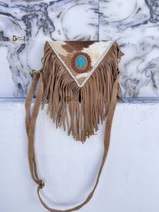 กระเป๋าสะพายข้างหนังวัวแท้ลายขนสัตว์ ดีไซน์ใหม่ล่าสุด ประดับพู่ห้อยสไตล์โบฮีเมียน ตกแต่งด้วยหินสีฟ้าคราม กระเป๋าถือเก๋ไก๋ ขายดี กระเป๋าใบเล็ก - Product Image 2