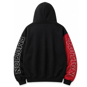 Sudadera con capucha y cremallera para hombre Mixed Emotion, negra y roja, con mangas raglán, estilo streetwear, de felpa francesa, con bolsillo, para otoño. - Product Image 3