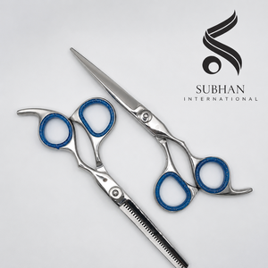 Hair Cutting Scissors Stainless Steel Blue Handle Manual Hair Care Tools High Quality for Professional Stylists Handle Design - Product Image 5
