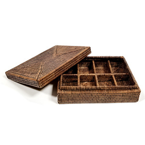 Luxury Brown Rattan Caddy Gift Box Handwoven Rectangle <b>Tea</b> Storage Organizer <b>Boxes</b> With Lid Custom Sizes Upon Request - Product Image 6