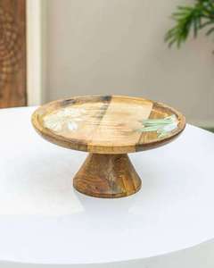 Round Acacia Wood Cake Display Stand Rustic Design for Weddings Birthday Parties - Product Image 3