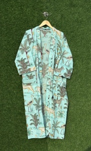 Bata Kimono de Algodón con Estampado de Selva, Manga Larga, Cuello en V, para Mujer, Tallas Grandes, Estilo Maxi Vestido, para Playa o Resort - Product Image 2