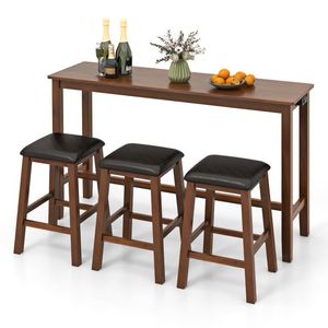 Ensemble de table de bar à hauteur de comptoir 4 pièces avec 3 tabourets de bar rembourrés en cuir PVC - Product Image 4