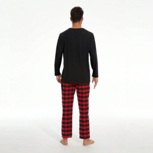 <b>Men's</b> Solid Short Sleeve Black Top Red <b>Pants</b> 100% Cotton Terry Fabric Quick Dry Breathable Eco-Friendly Winter Sleepwear Casual - Product Image 2